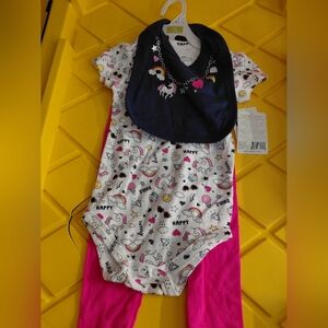 3 Piece Colorful Kids Bodysuit and Bib Set